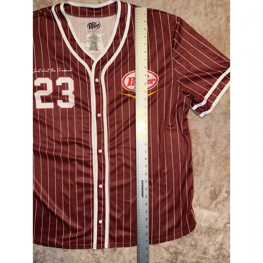 Dr Pepper #23 Baseball Jersey Men's Size 2XL Red Pinstripe Button Front